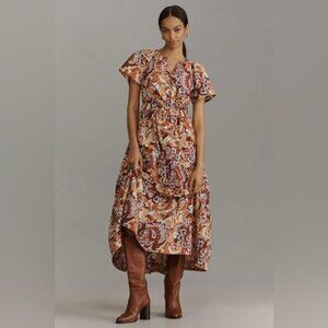 NWT size M  By Anthropologie Silky Cutout Maxi Dress 100 silk Made in India